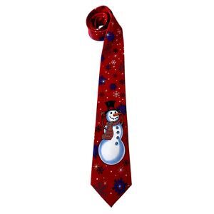 Tie Tales Men's Snowman Tie OS Red White Snowflakes Winter Christmas Holiday